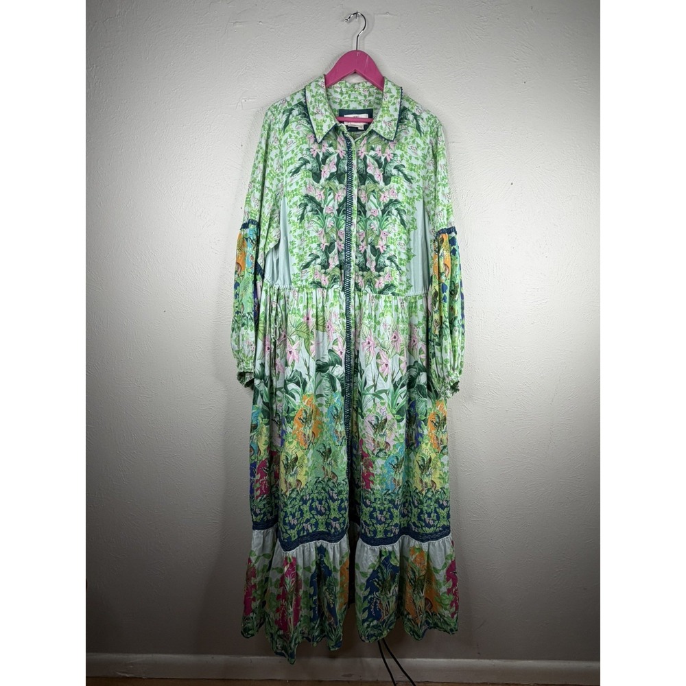 Anthropologie Plus 2X The Eleanora Maxi Shirt Dress Long Sleeve Tropical Animals